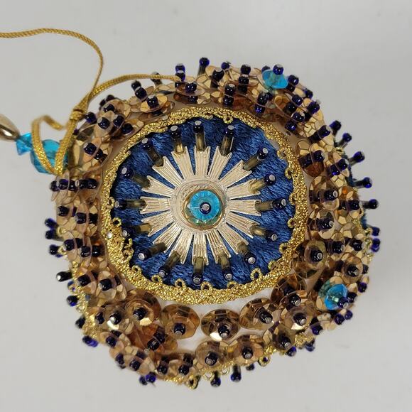 Vintage Handmade Pin Satin MCM Beaded Sequin Pearl Ornate Ball Ornament Lot of 3 - Picture 4 of 10